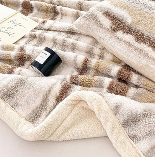 Fennco Styles Beige Stripe Fuzzy Faux Fur Fleece Throw Blanket