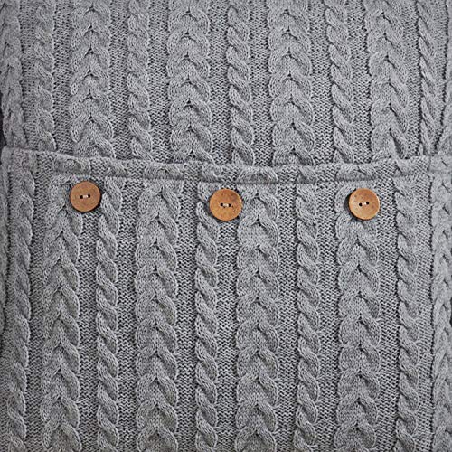 Fennco Styles Nordic Collection Country Faux Fur Trim Button Cable Knit 18 x 18
