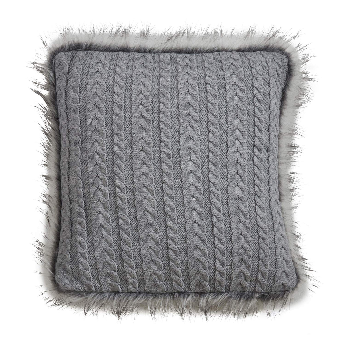 Fennco Styles Nordic Collection Country Faux Fur Trim Button Cable Knit 18 x 18