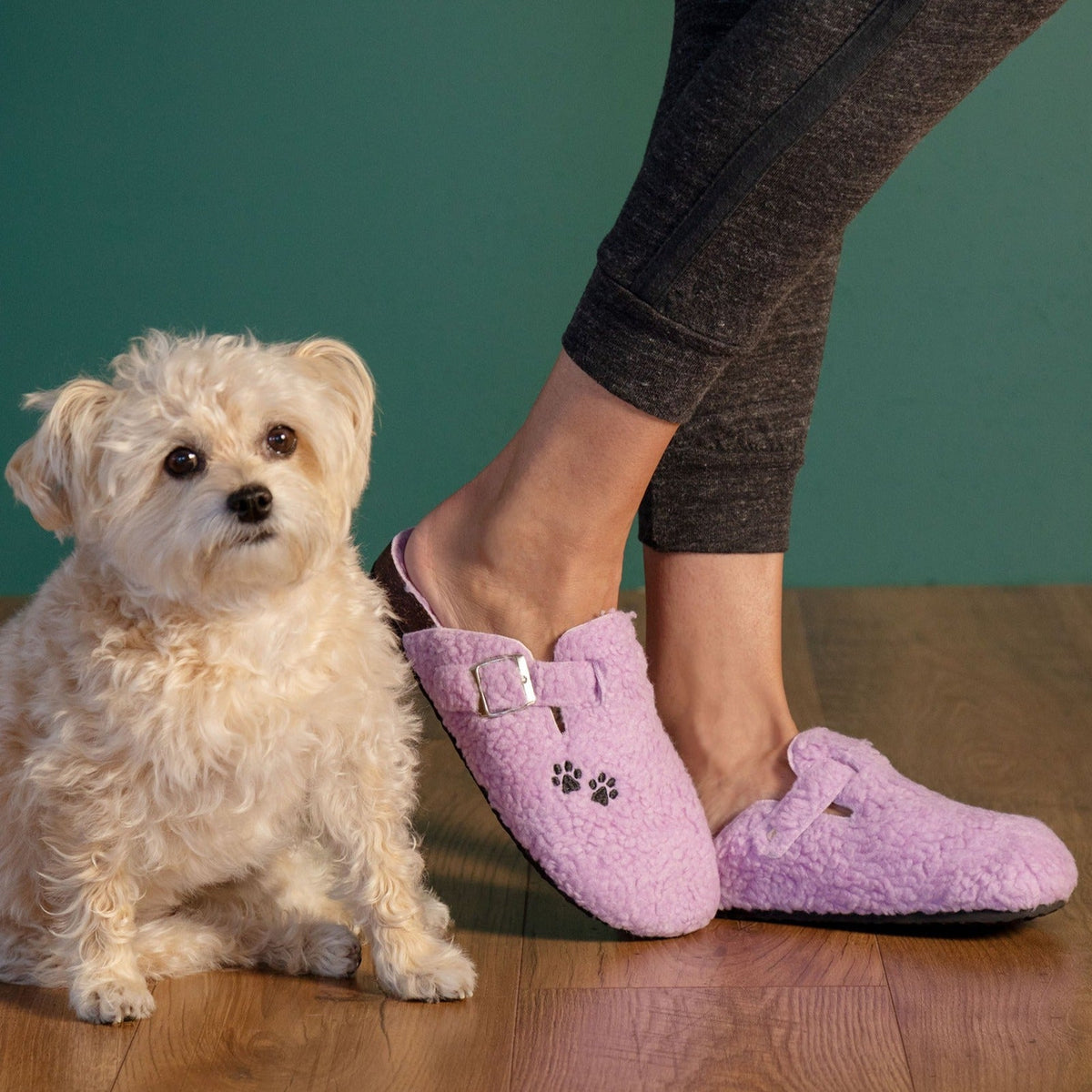 Paw Print Plush Sherpa Fleece Clog Slippers